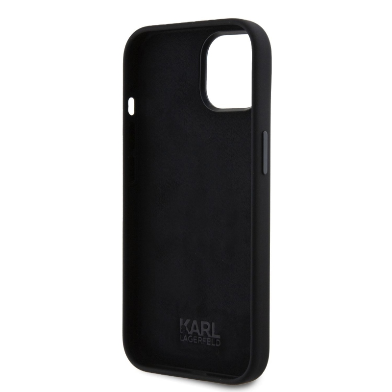 Karl Lagerfeld Liquid Silicone Metal Ikonik Zadný Kryt pre iPhone 15 Black