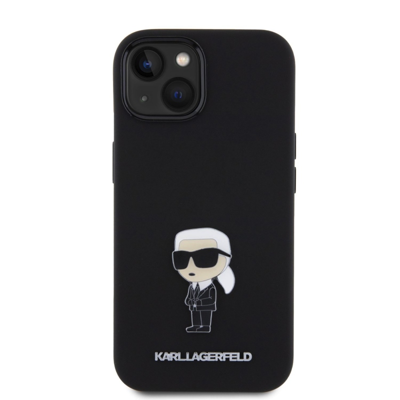 Karl Lagerfeld Liquid Silicone Metal Ikonik Zadný Kryt pre iPhone 15 Black