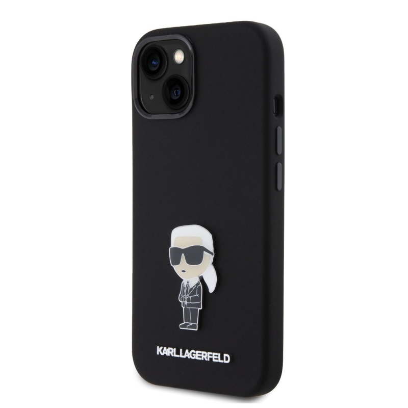 Karl Lagerfeld Liquid Silicone Metal Ikonik Zadný Kryt pre iPhone 15 Black