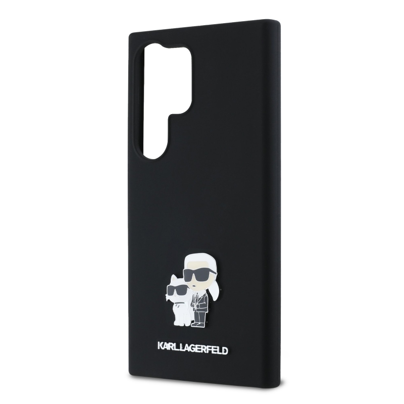 Karl Lagerfeld Liquid Silicone Metal Karl and Choupette Zadný kryt pre Samsung Galaxy S24 Ultra Black