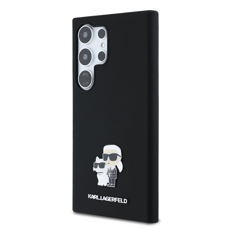 Karl Lagerfeld Liquid Silicone Metal Karl and Choupette Zadný kryt pre Samsung Galaxy S24 Ultra Black