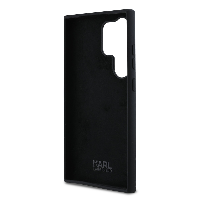 Karl Lagerfeld Liquid Silicone Metal Karl and Choupette Zadný kryt pre Samsung Galaxy S24 Ultra Black