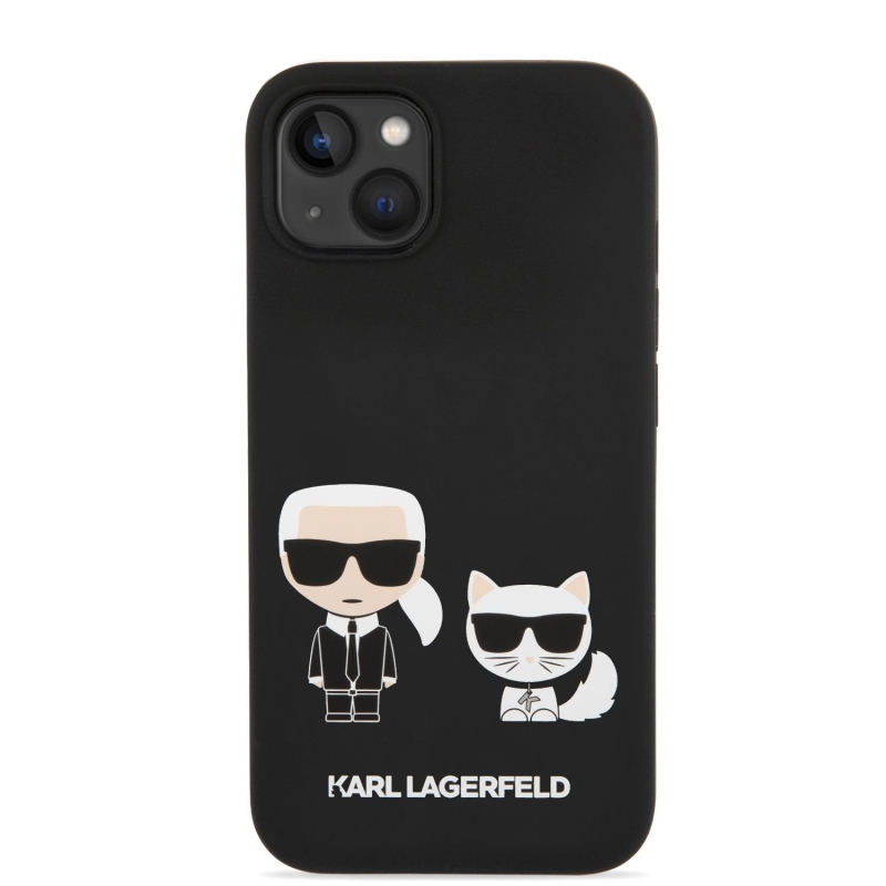 Karl Lagerfeld MagSafe kryt Liquid silikónový Karl and Choupette pre iPhone 14 Plus čierny