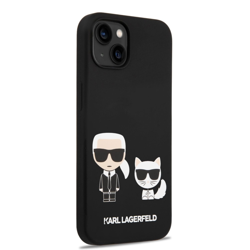 Karl Lagerfeld MagSafe kryt Liquid silikónový Karl and Choupette pre iPhone 14 Plus čierny