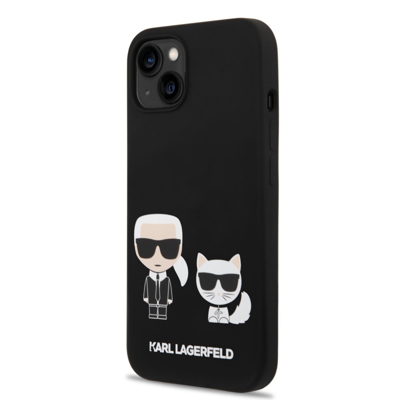 Karl Lagerfeld MagSafe kryt Liquid silikónový Karl and Choupette pre iPhone 14 Plus čierny