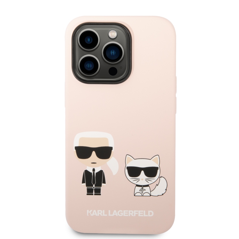Karl Lagerfeld MagSafe kryt Liquid silikónový Karl and Choupette pre iPhone 14 Pro Max ružový