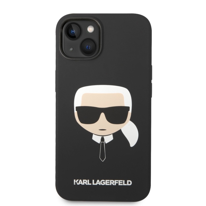 Karl Lagerfeld MagSafe kryt Liquid silikónový Karl Head pre iPhone 14 Plus čierny