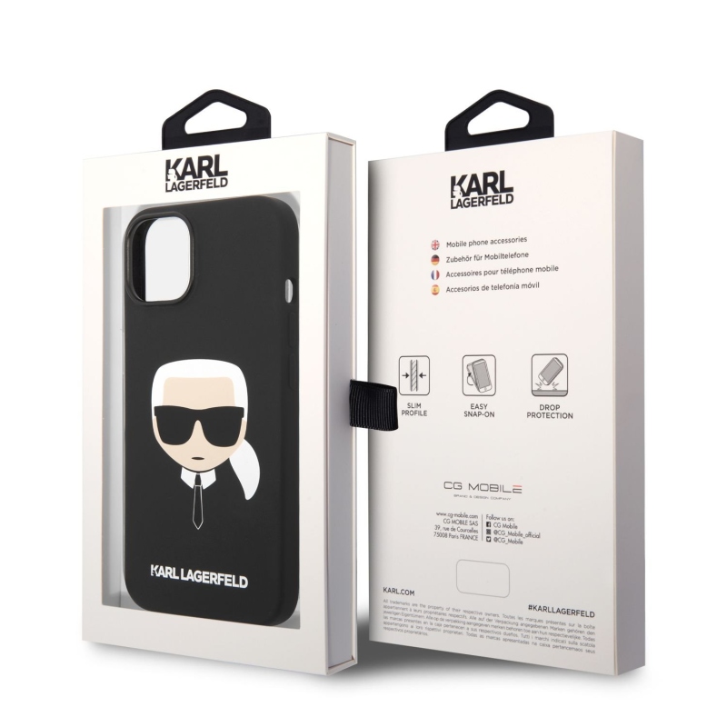 Karl Lagerfeld MagSafe kryt Liquid silikónový Karl Head pre iPhone 14 Plus čierny