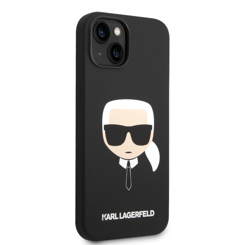 Karl Lagerfeld MagSafe kryt Liquid silikónový Karl Head pre iPhone 14 Plus čierny