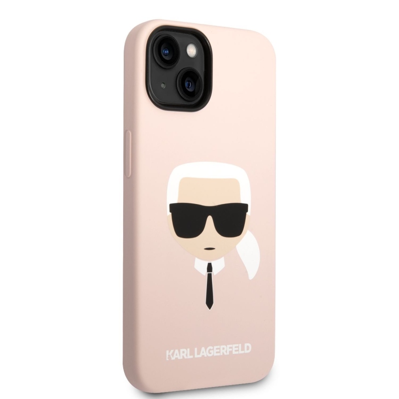 Karl Lagerfeld MagSafe kryt Liquid silikónový Karl Head pre iPhone 14 Plus ružový