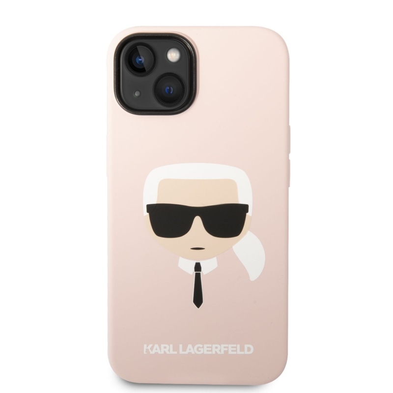 Karl Lagerfeld MagSafe kryt Liquid silikónový Karl Head pre iPhone 14 Plus ružový