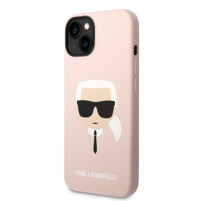 Karl Lagerfeld MagSafe kryt Liquid silikónový Karl Head pre iPhone 14 Plus ružový