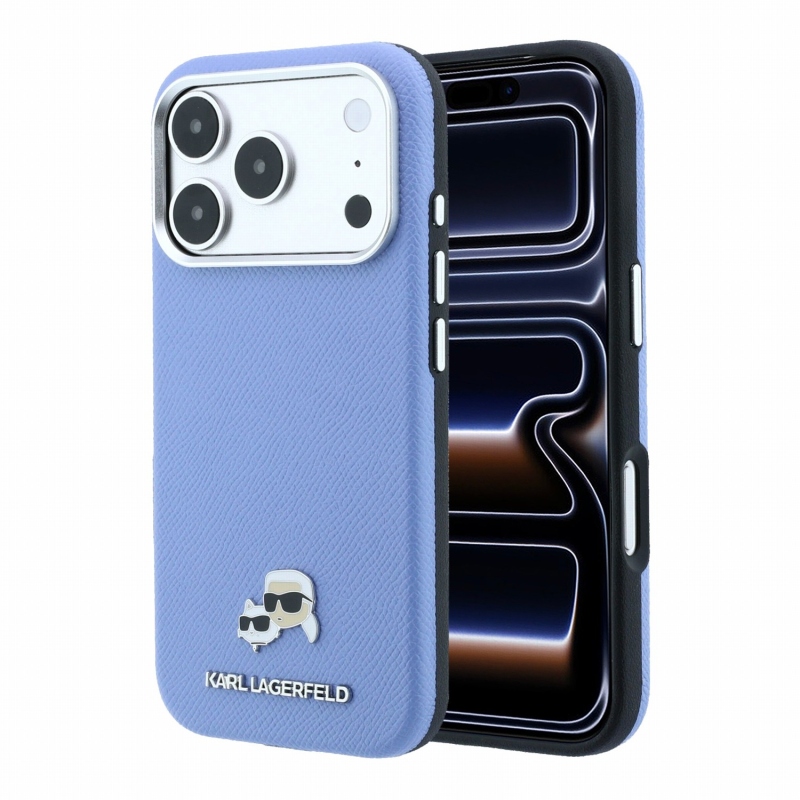 Karl Lagerfeld PU Grained Semi Wrap K&CH Heads Magsafe zadný kryt pre iPhone 18 Pro, modrý
