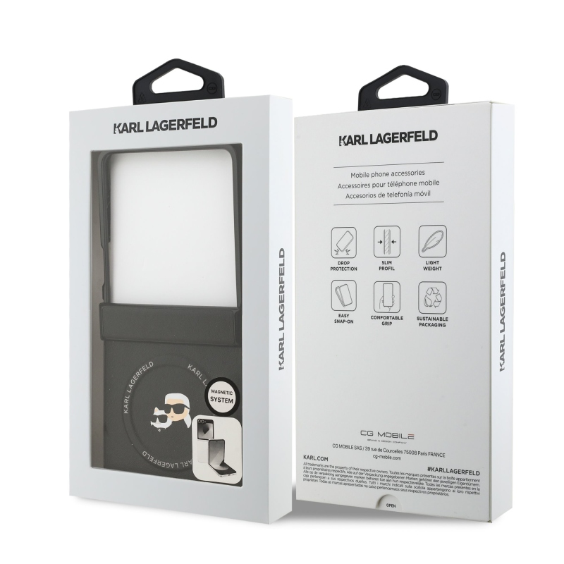 Karl Lagerfeld PU Karl and Choupette Heads Magnetický zadný kryt pre Samsung Galaxy Z Flip 7 Black