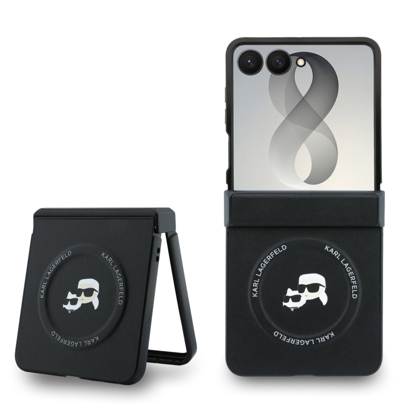 Karl Lagerfeld PU – zadný kryt s magnetickým uchytením s motívom Karl a Choupette pre Samsung Galaxy Z Flip 8, čierny