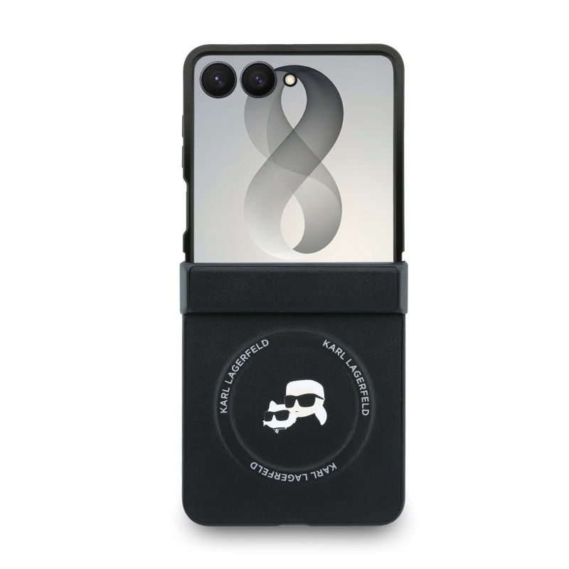 Karl Lagerfeld PU – zadný kryt s magnetickým uchytením s motívom Karl a Choupette pre Samsung Galaxy Z Flip 8, čierny