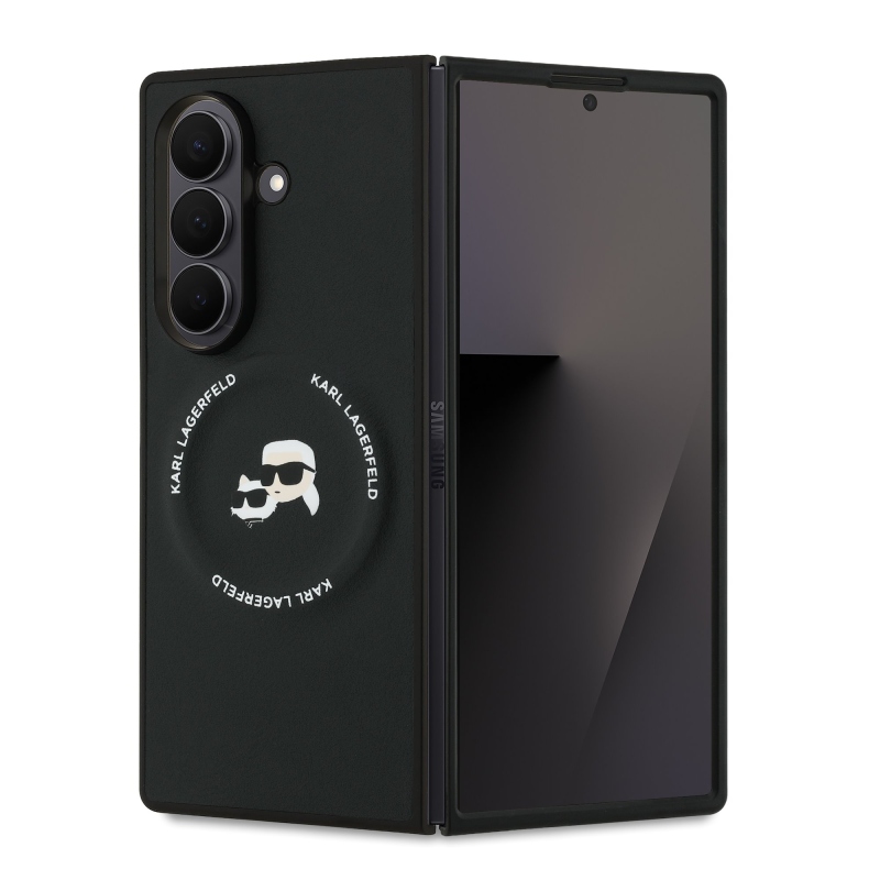 Karl Lagerfeld PU Karl and Choupette Heads Magnetický zadný kryt pre Samsung Galaxy Z Fold 7 Black