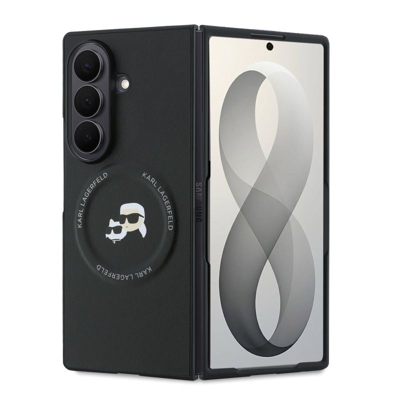 Karl Lagerfeld PU – magnetický zadný kryt s motívom Karl a Choupette pre Samsung Galaxy Z Fold 8, farba Ultra Black