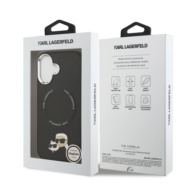 Karl Lagerfeld PU Karl and Choupette Heads Pins MagSafe Zadný Kryt pre iPhone 17 Black