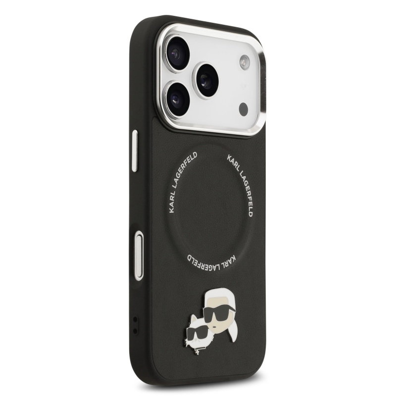 Karl Lagerfeld PU Karl and Choupette Heads Pins MagSafe Back Cover pre iPhone 17 Pro Black
