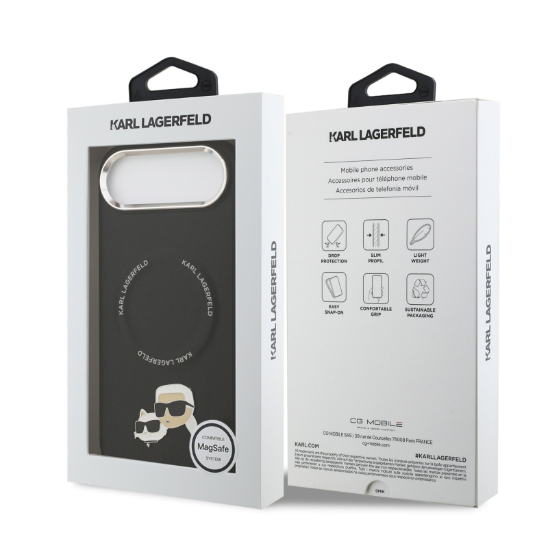 Karl Lagerfeld PU Karl and Choupette Heads Pins MagSafe zadný kryt pre iPhone Air Black