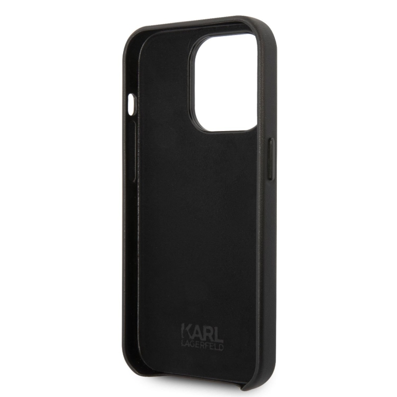 Karl Lagerfeld PU Leather Perforated Logo zadný kryt pre iPhone 14 Pro čierny