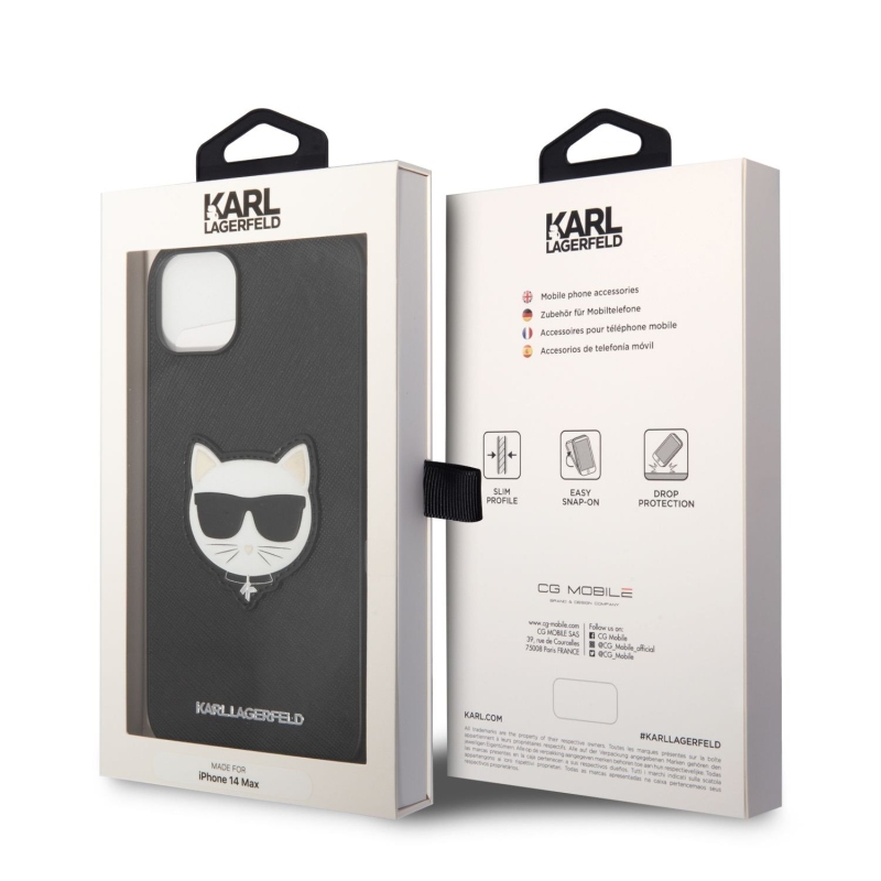 Karl Lagerfeld PU Saffiano Choupette Head zadný kryt pre iPhone 14 Plus čierny