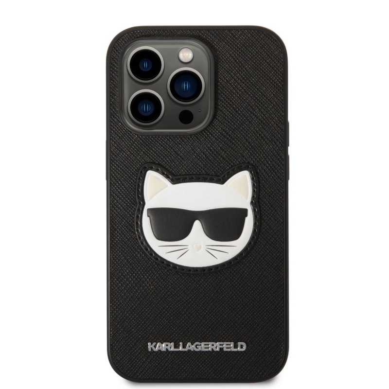 Karl Lagerfeld PU Saffiano Choupette Head zadný kryt pre iPhone 14 Pro čierny