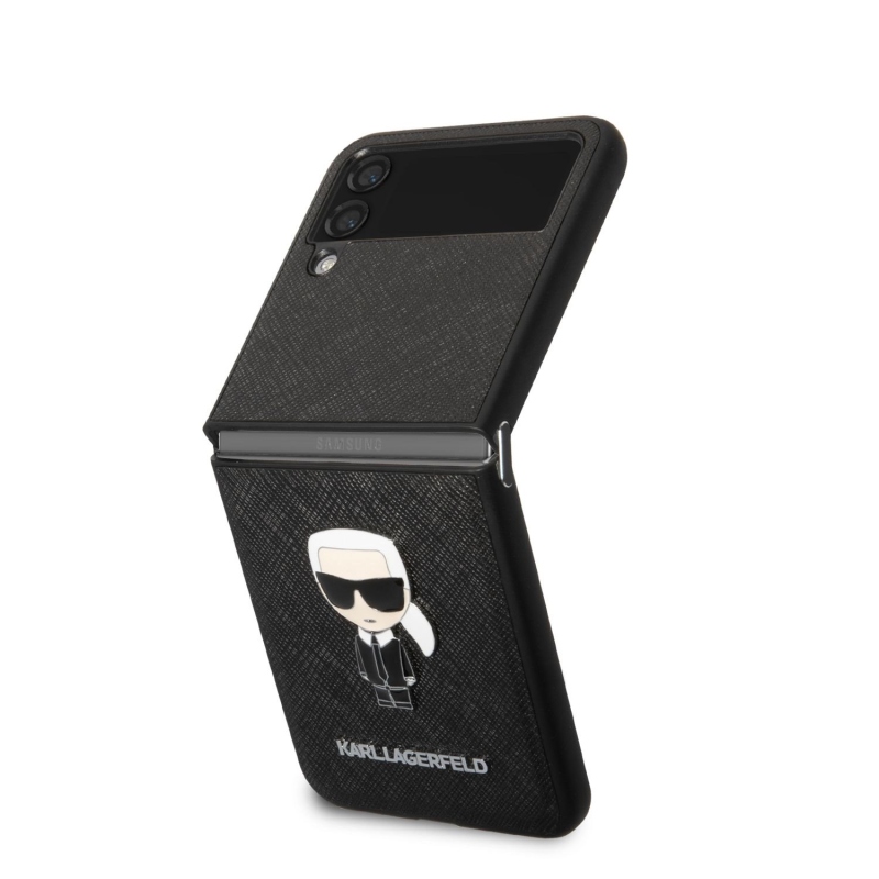 Karl Lagerfeld PU Saffiano Ikonik kryt pre Samsung Galaxy Z Flip 4 čierny
