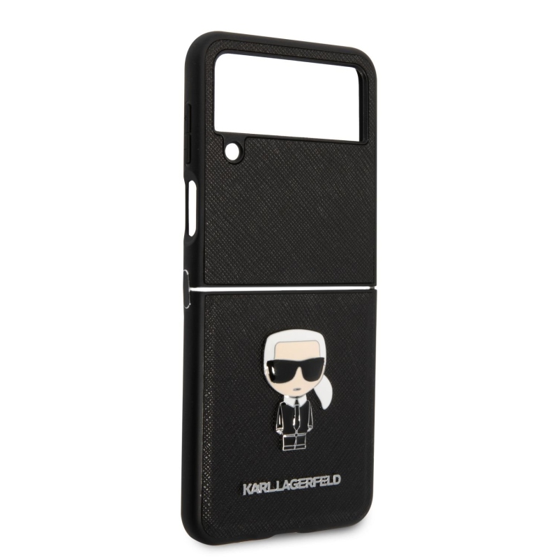Karl Lagerfeld PU Saffiano Ikonik kryt pre Samsung Galaxy Z Flip 4 čierny