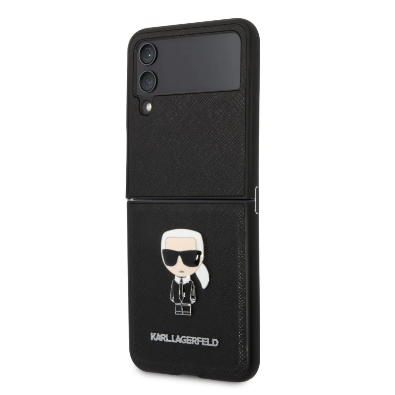Karl Lagerfeld PU Saffiano Ikonik kryt pre Samsung Galaxy Z Flip 4 čierny