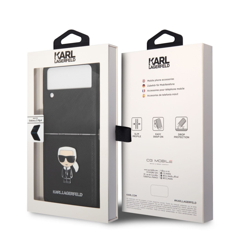 Karl Lagerfeld PU Saffiano Ikonik kryt pre Samsung Galaxy Z Flip 4 čierny