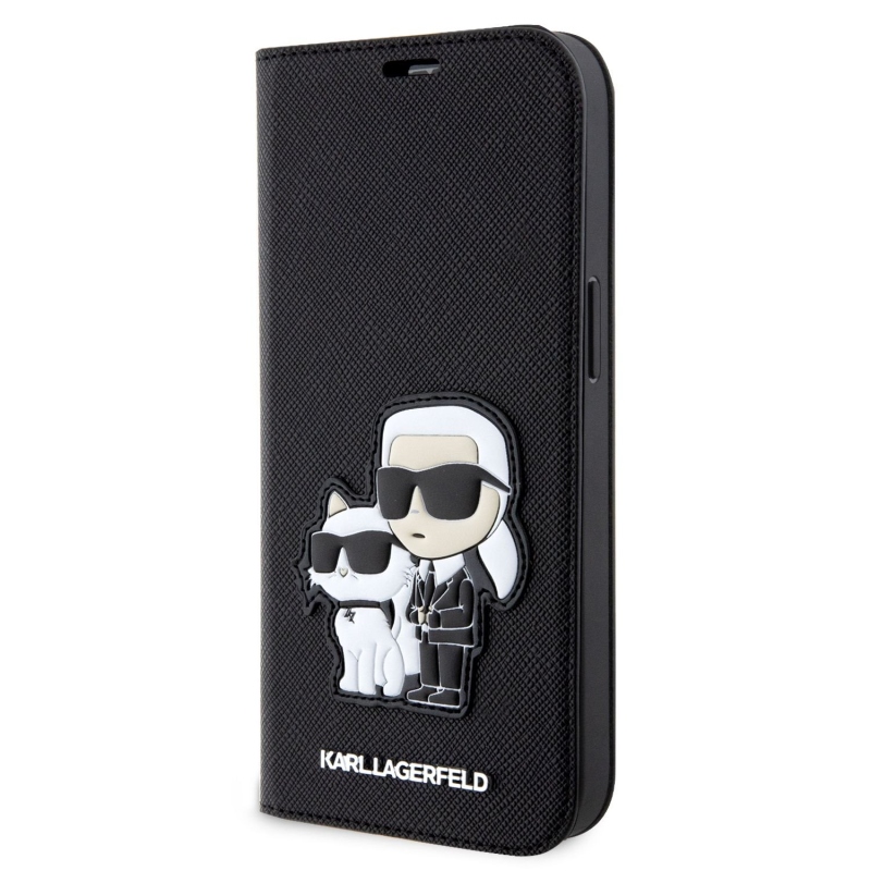Karl Lagerfeld PU Saffiano Karl and Choupette NFT Book púzdro pre iPhone 13 čierny
