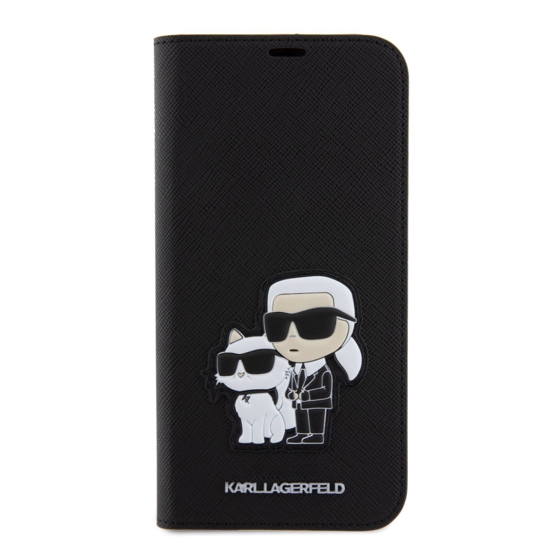 Karl Lagerfeld PU Saffiano Karl and Choupette NFT Book púzdro pre iPhone 15 Pro Max čierny