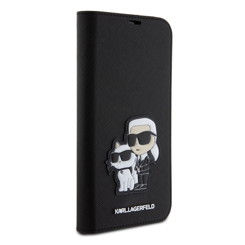 Karl Lagerfeld PU Saffiano Karl and Choupette NFT Book púzdro pre iPhone 15 Pro Max čierny