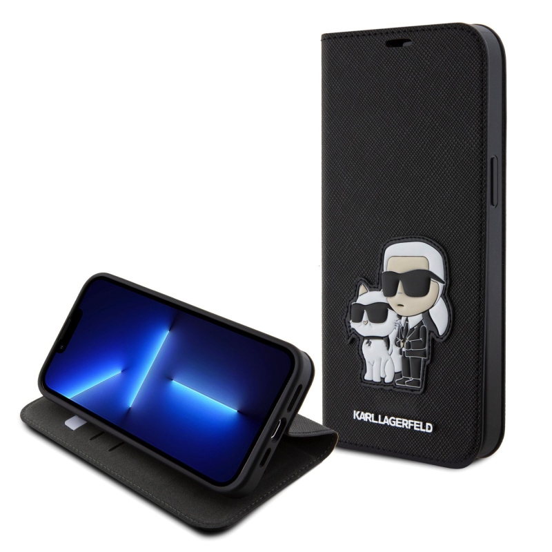 Karl Lagerfeld PU Saffiano Karl and Choupette NFT Book púzdro pre iPhone 15 Pro Max čierny