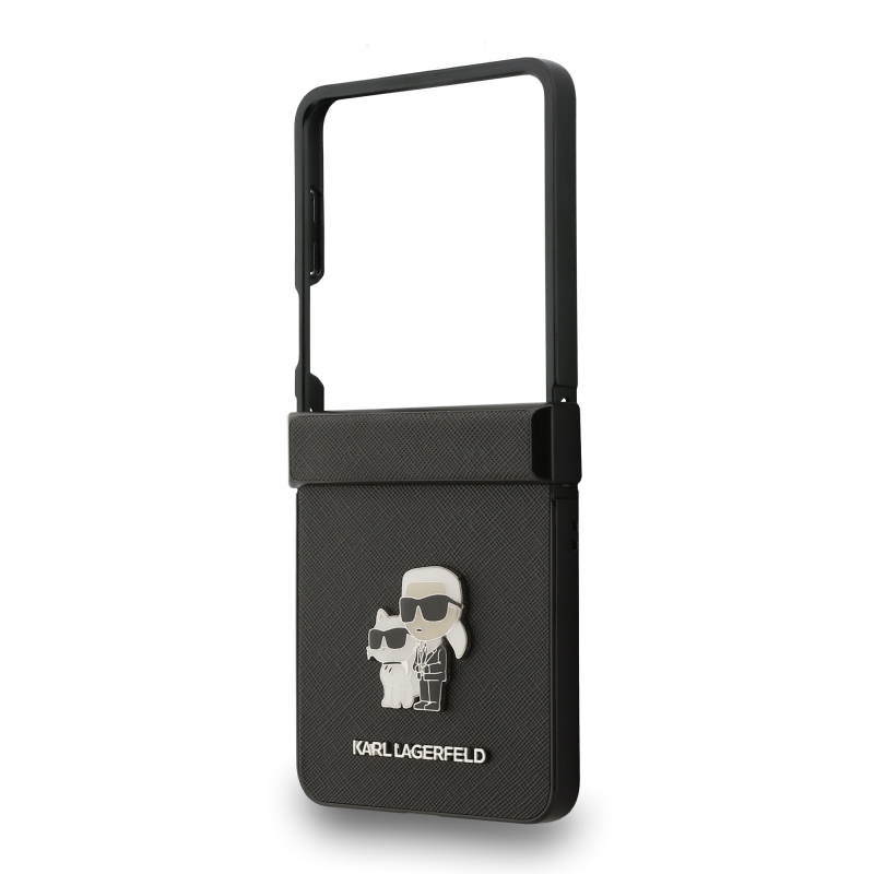Karl Lagerfeld PU Saffiano Karl and Choupette Zadný Kryt pre Samsung Galaxy Z Flip 7 Black