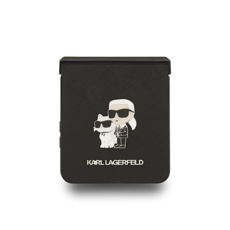 Karl Lagerfeld PU Saffiano Karl and Choupette Zadný Kryt pre Samsung Galaxy Z Flip 7 Black