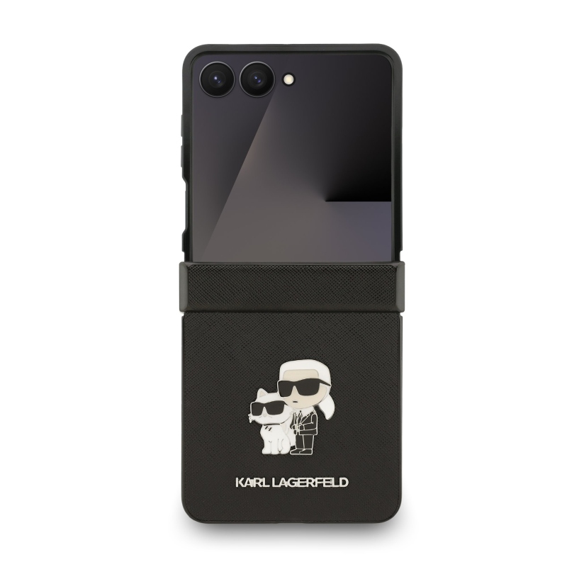 Karl Lagerfeld PU Saffiano Karl and Choupette Zadný Kryt pre Samsung Galaxy Z Flip 7 Black