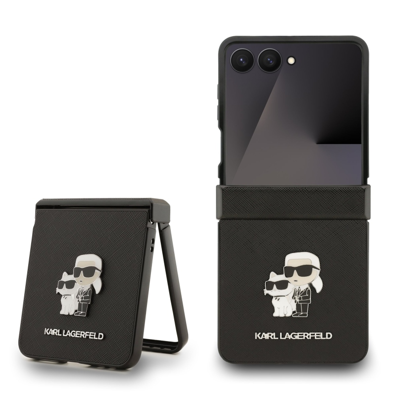 Karl Lagerfeld PU Saffiano Karl and Choupette Zadný Kryt pre Samsung Galaxy Z Flip 7 Black