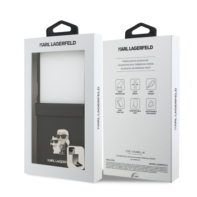 Karl Lagerfeld PU Saffiano Karl and Choupette Zadný Kryt pre Samsung Galaxy Z Flip 7 Black