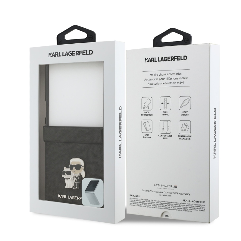 Karl Lagerfeld PU Saffiano Karl and Choupette Zadný kryt pre Samsung Galaxy Z Flip 8 Čierny
