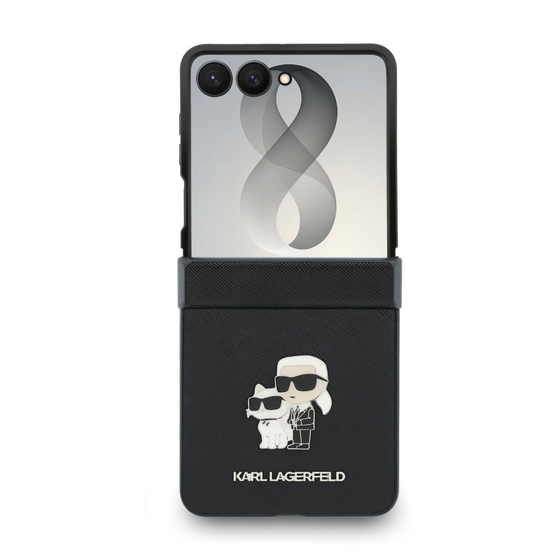 Karl Lagerfeld PU Saffiano Karl and Choupette Zadný kryt pre Samsung Galaxy Z Flip 8 Čierny