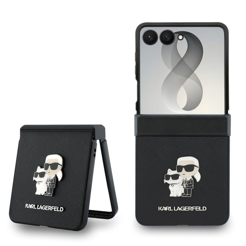 Karl Lagerfeld PU Saffiano Karl and Choupette Zadný kryt pre Samsung Galaxy Z Flip 8 Čierny