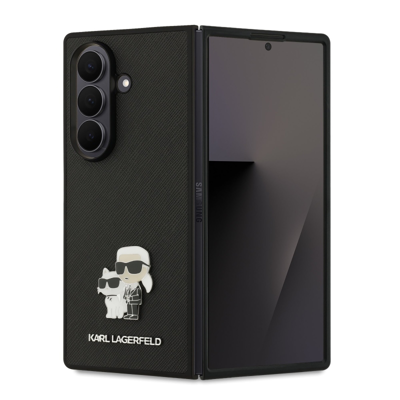 Karl Lagerfeld PU Saffiano Karl and Choupette Zadný Kryt pre Samsung Galaxy Z Fold 7 Black