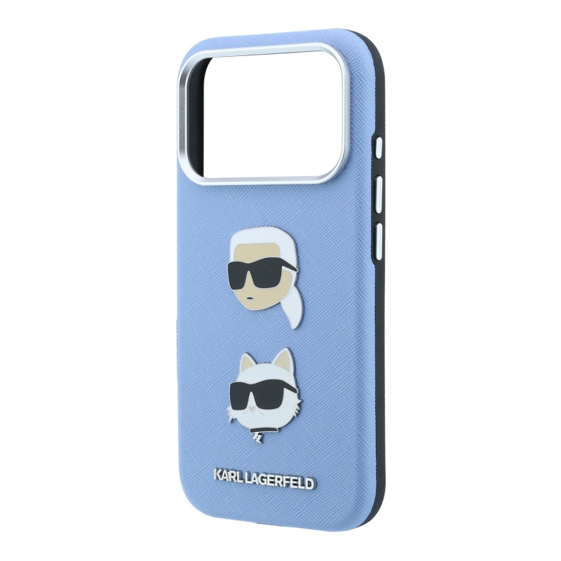 Karl Lagerfeld PU Semi Wrap Saffiano K&CH Heads zadný kryt pre iPhone 18 Pro, modrý