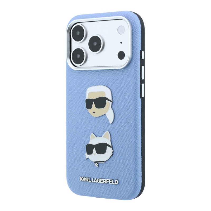 Karl Lagerfeld PU Semi Wrap Saffiano K&CH Heads zadný kryt pre iPhone 18 Pro, modrý