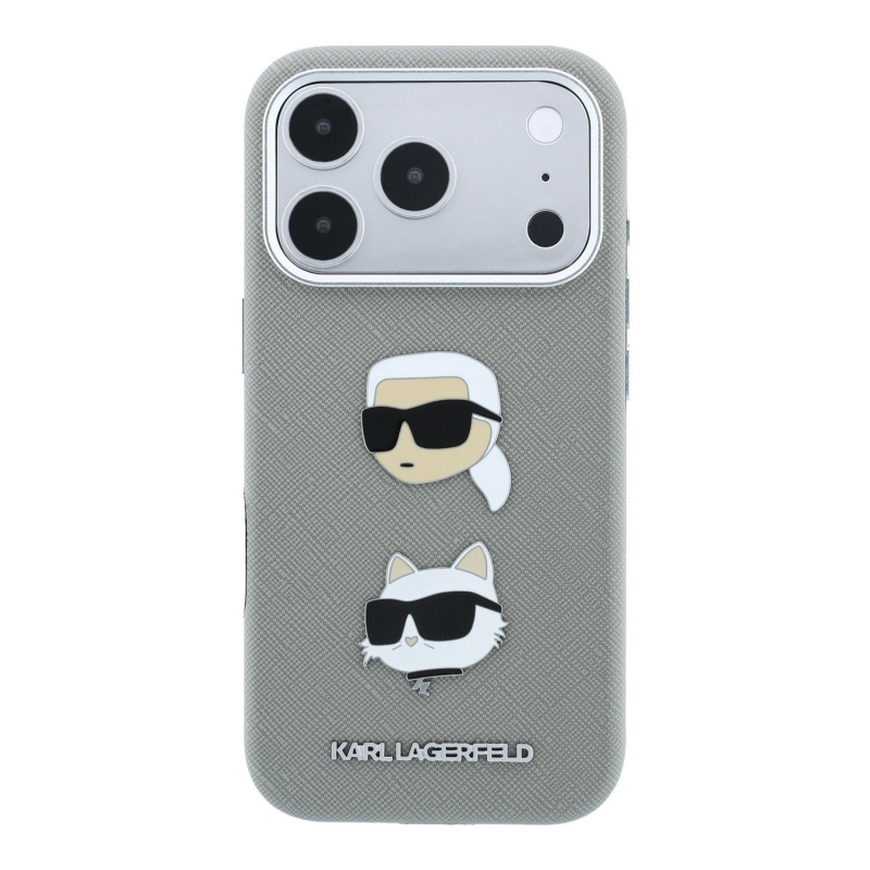 Karl Lagerfeld PU Semi Wrap Saffiano K&CH Heads Zadný kryt pre iPhone 18 Pro, sivý