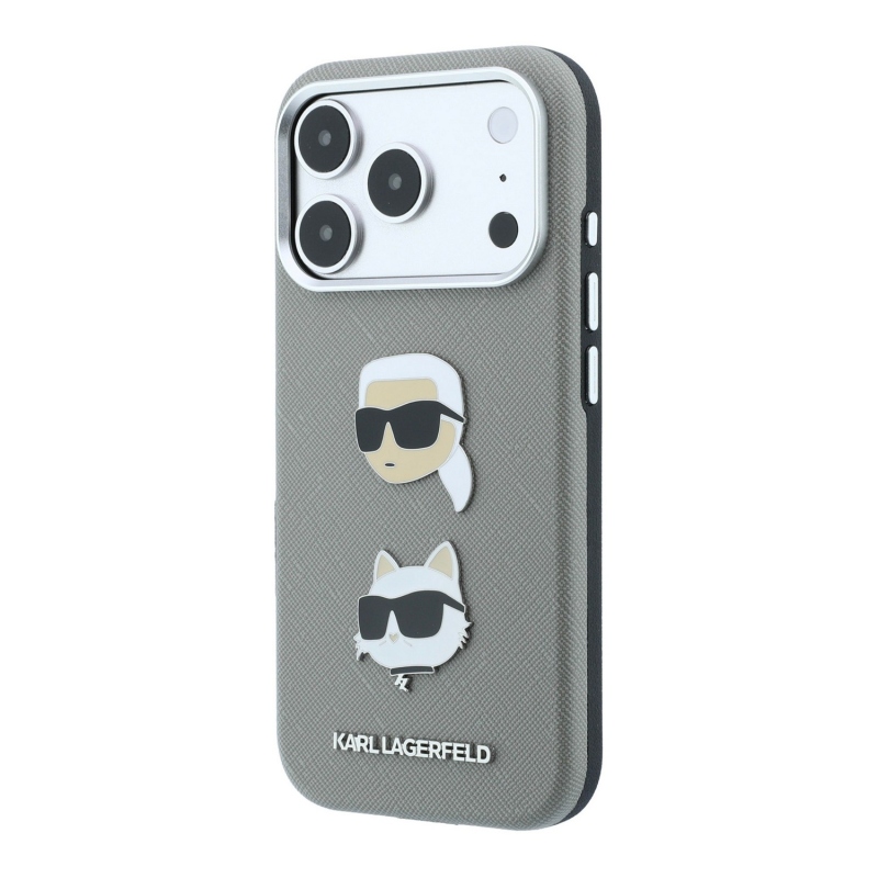 Karl Lagerfeld PU Semi Wrap Saffiano K&CH Heads Zadný kryt pre iPhone 18 Pro, sivý