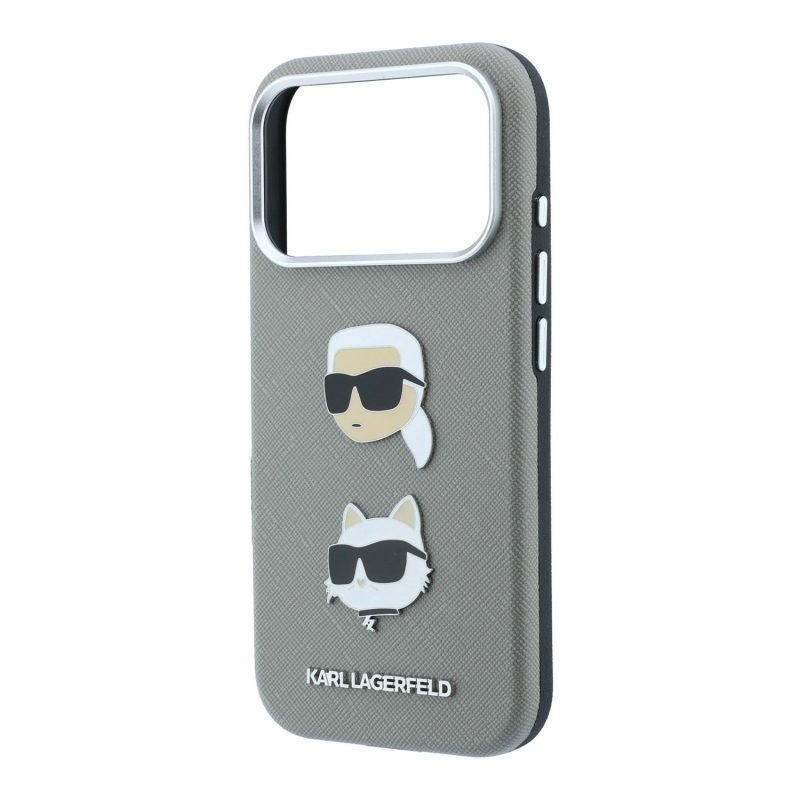 Karl Lagerfeld PU Semi Wrap Saffiano K&CH Heads Zadný kryt pre iPhone 18 Pro, sivý